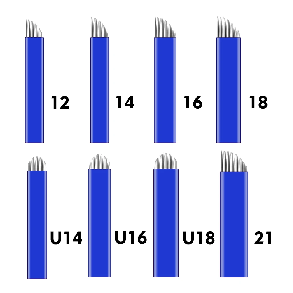 

50pcs Microblading Needle Blades Flex U 12 14 16 18 21 F Pin Eyebrow Curved Shape Lip Blade Permanent Makeup Pen Supplies