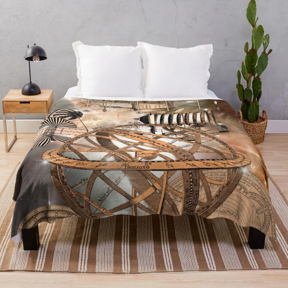 

Steampunk Airship Throw Blanket Personalized Gift Fluffy Shaggy Blanket