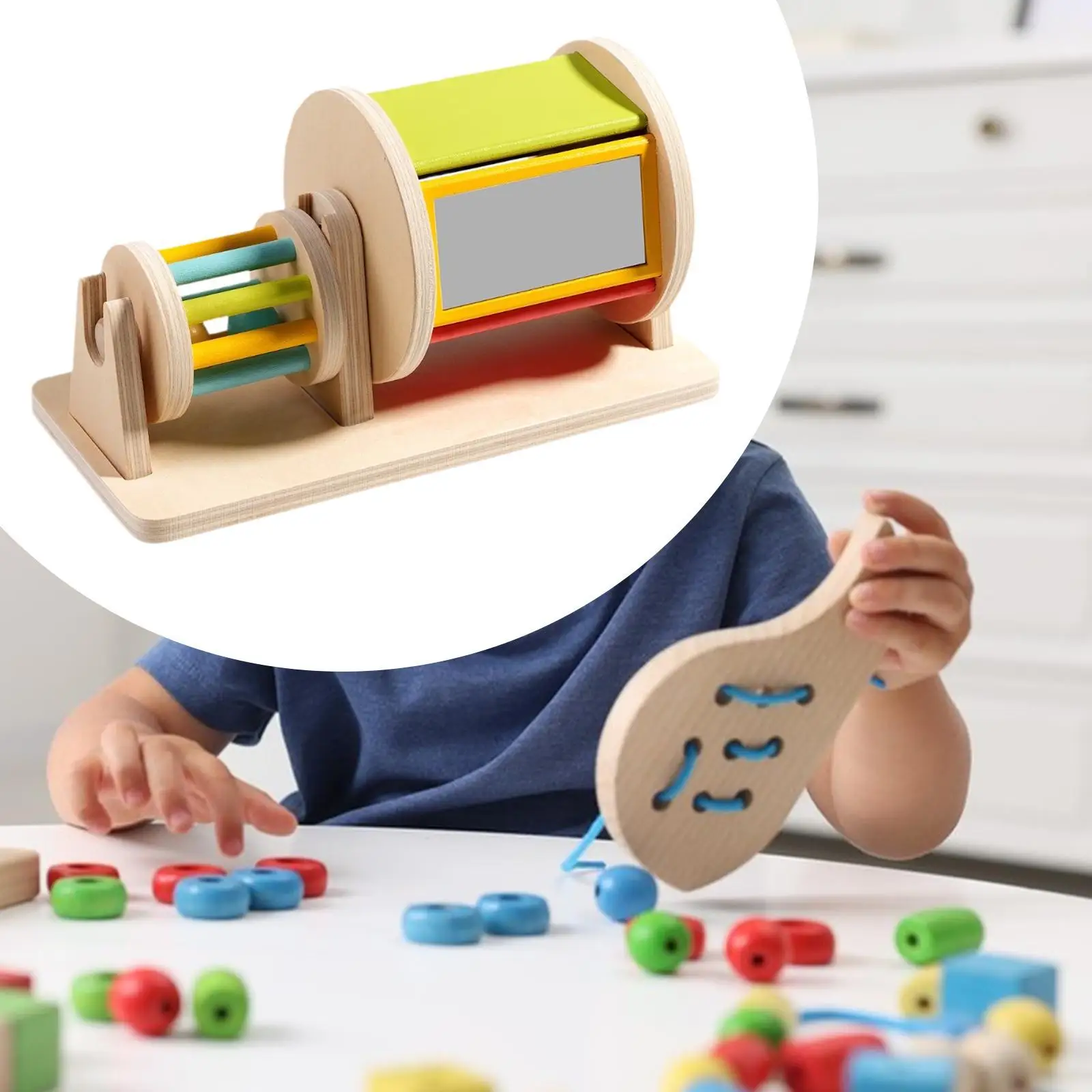 Rotating Drum Baby Toy with Mirror Sensory Development Toy Educational Toy for 1-3 Year Old Baby Children Boys Girls Infant