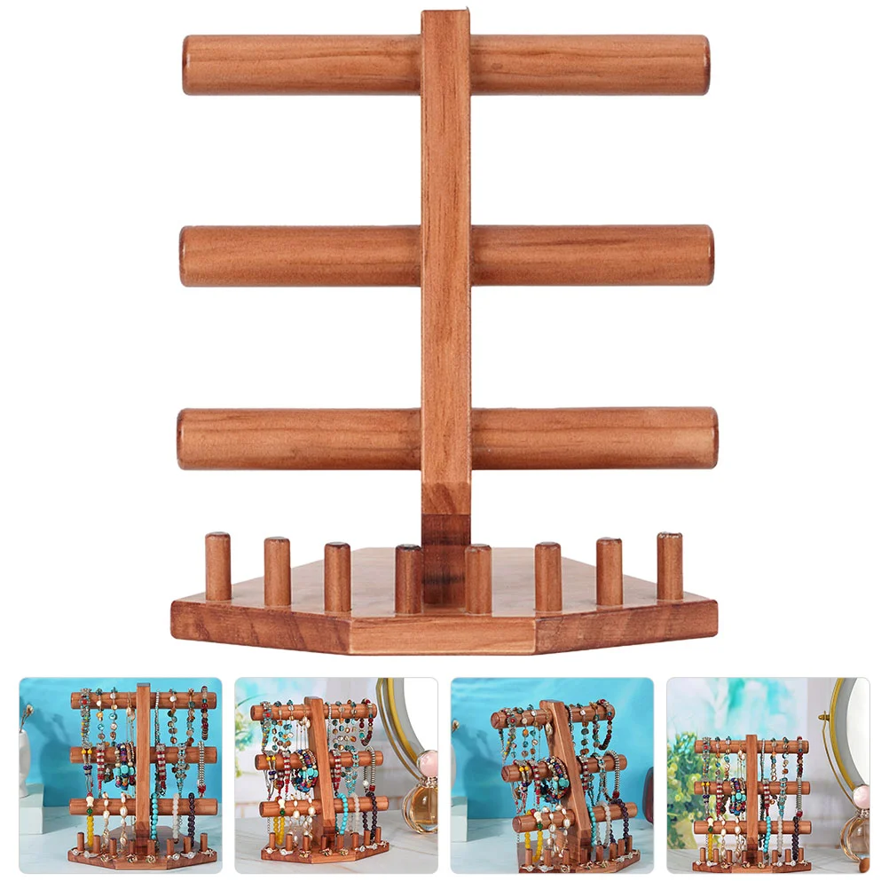 

Solid Wood Jewelry Stand Necklace Wooden Holder Display Shelf Organizer Bracket