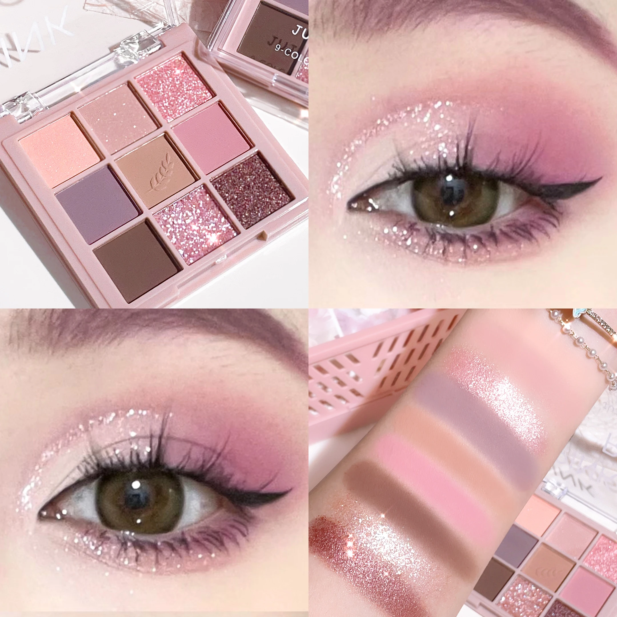 Smoky pink rose nine shades of eyeshadow, grey pink, smoky makeup, matte pearlescent silkworm brightening makeup