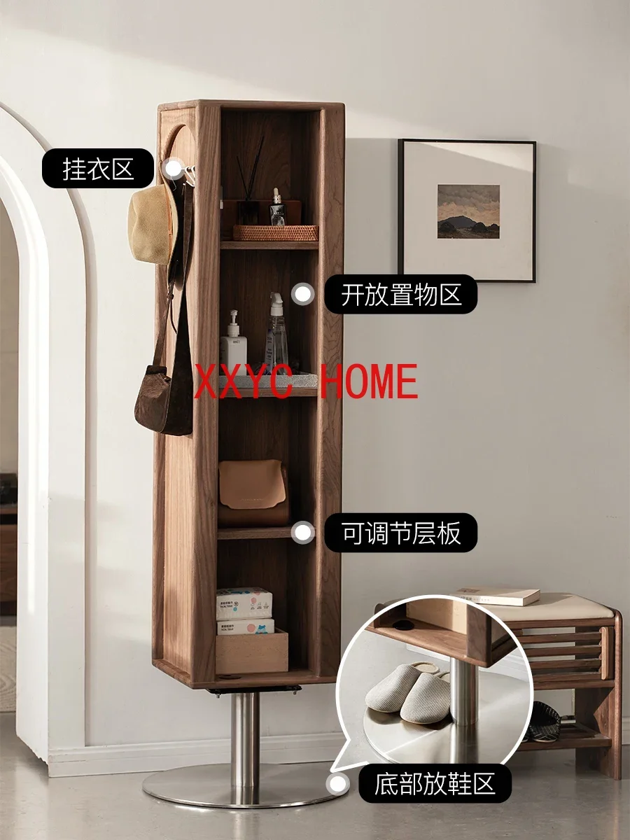 

Full-Length Mirror Black Walnut Household Floor Hallway Dressing Mirror Rotating Mirror Storage Bookcase