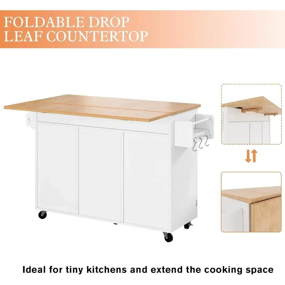 Storage Rack Trolley, Rolling Kitchen Island Trolley with Flip Top with Storage Cabinets and Tower Rack, Kitchen Island Table