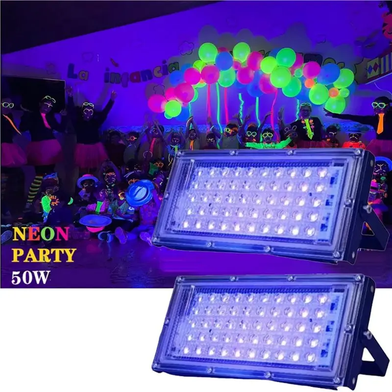 【ALLOWANCE】디스코 무대 조명 50W LED UV 투광등 2개 IP65 395Nm UV 램프 형광등 파티용