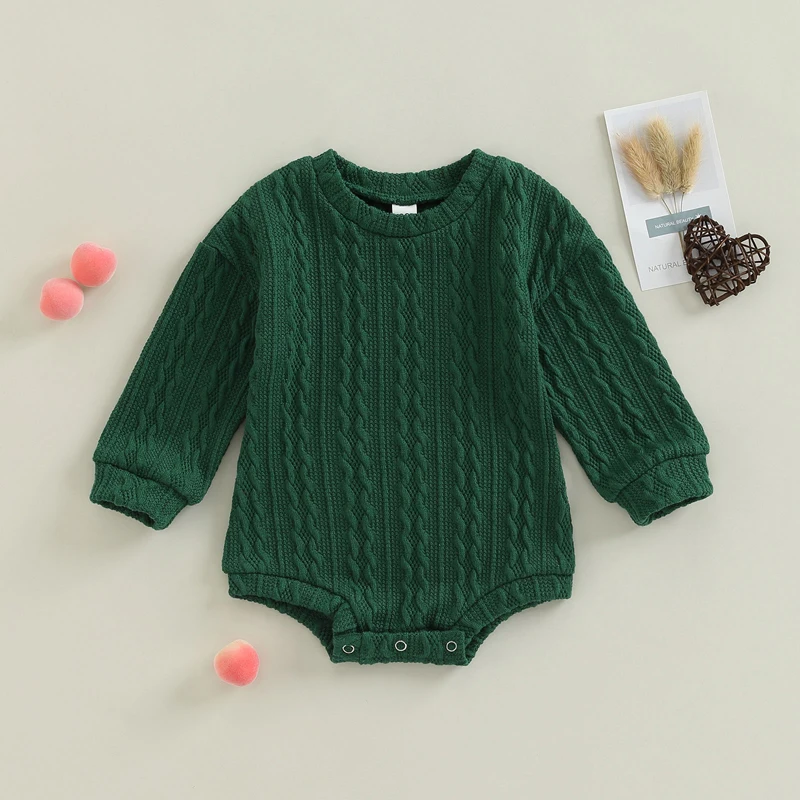 0-18M Newborn Toddler Baby Sweater Romper Solid Color Long Sleeve Knit Bodysuits Knitwear Boys Girls Autumn Winter Clothing