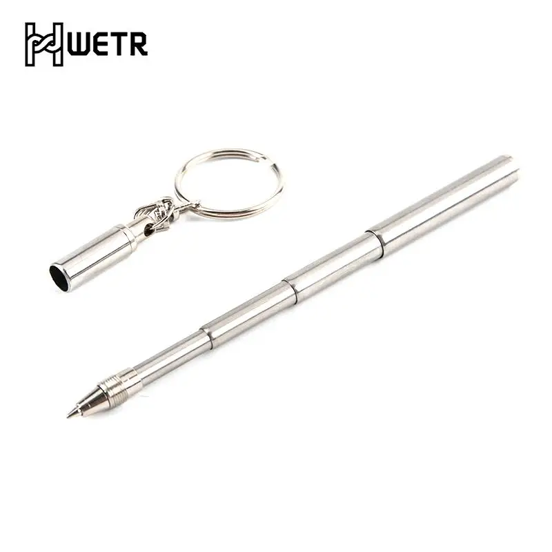 Kreative Versenkbare Stift Form Schlüsselbund Edelstahl Schlüssel Ring Tragbare Metall Keychain Ergonomische Ball Schule Büro Liefert