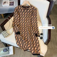 Slimming Long Sleeve Knitted Dress Autumn Winter New Style Women's High Waist A- Line Dress Elegant Tassel Polyester Fabric