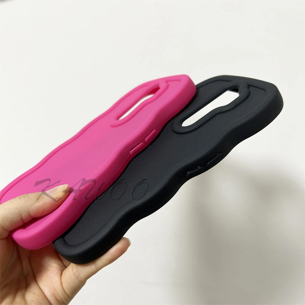Macaron Colors Curly Frame Soft TPU Shockproof Phone Case with Wavy Bumper Design