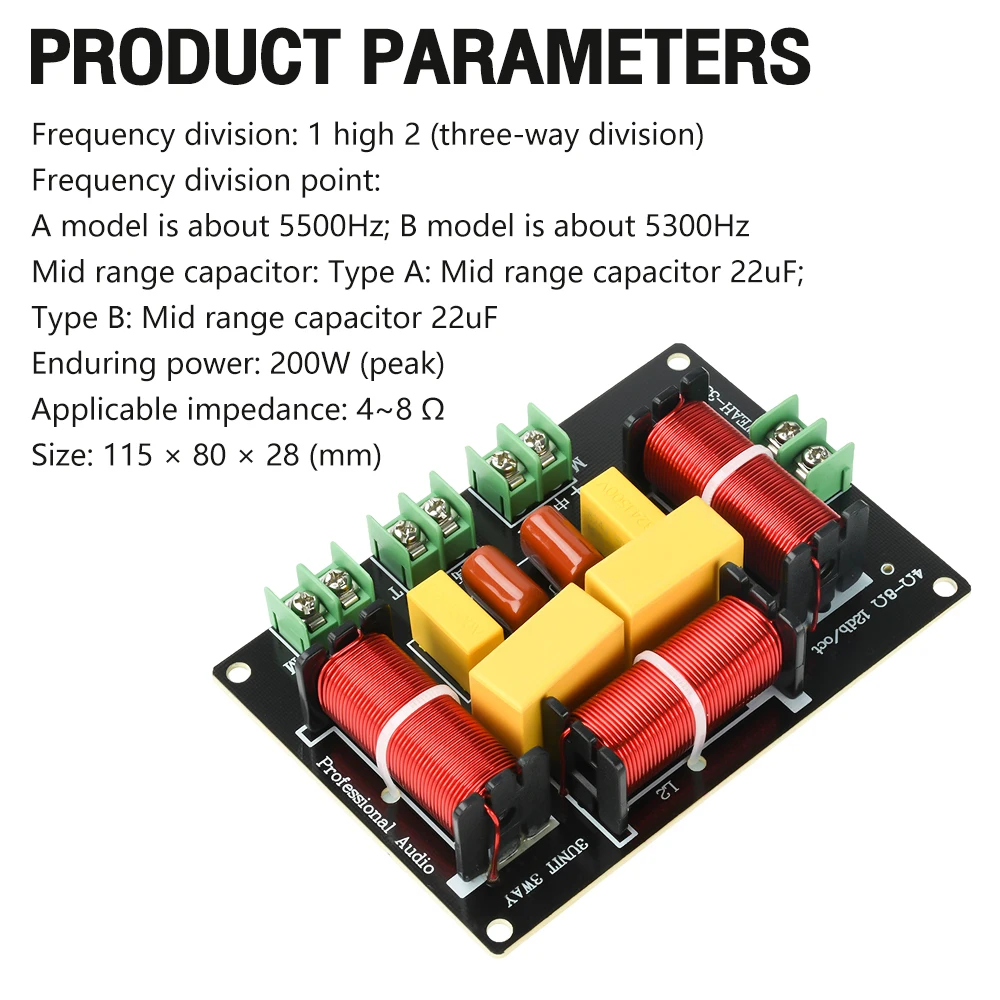 3방향 200W 5500Hz / 5300Hz 주파수 분배기 DIY 스피커 필터 회로 홈 시어터 Hifi 스테레오 오디오 크로스오버 필터