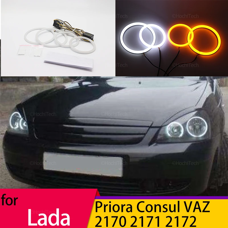 White Yellow Halo Ring Angel Eyes Turn Signal Switchback Cotton Led For Lada Priora Consul Vaz 2170 2171 2172 2007-2018 Styling
