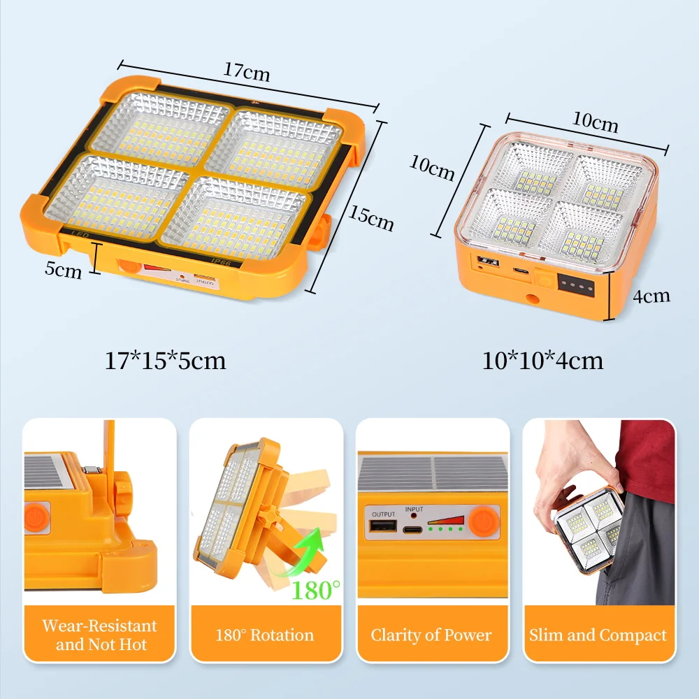 Outdoor Solar Lights LED with USB Port Emergency Camping Supplies Solar Lamps Lantern Travel Hike Portable Rechargeable Led Lamp