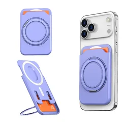 360° Rotating Magnetic Ring Stand and Card Holder Wallet Case (Purple)