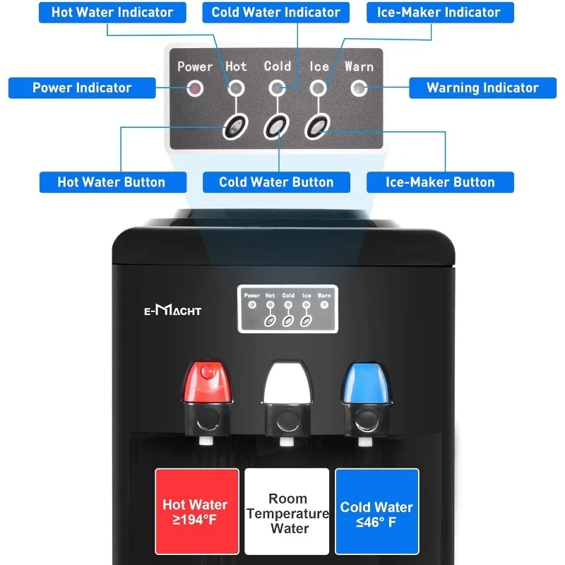 3 in 1 Water Dispenser with Built-in Ice Maker, Top Loading Water Cooler Dispenser for 3-5 Gallon Bottle with a Scoop, 3 Temps 3