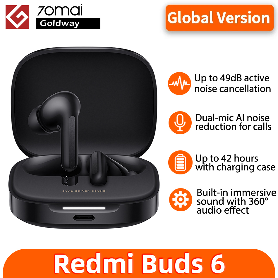 Global Version Xiaomi Redmi Buds 6 49dB Active Noise Cancellation Dual-mic AI 42 Hours Battery Bluetooth 5.4 Mi TWS Earphone