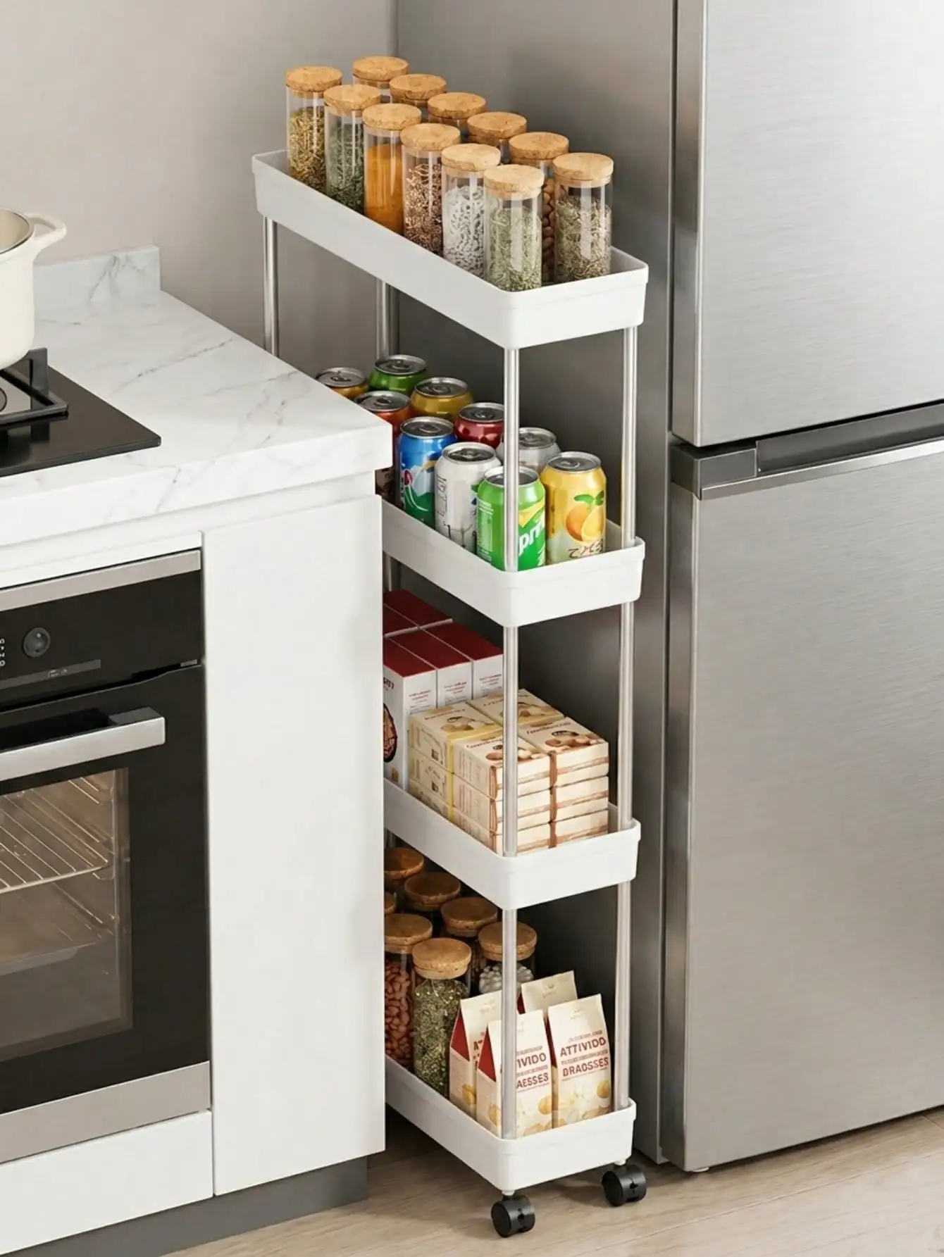 4/3/2-Tier Ultra-Thin Rolling Storage Trolley With Wheeled Slide-Out Gap Organizer; Space-Saving Narrow And Practical Storage Ra