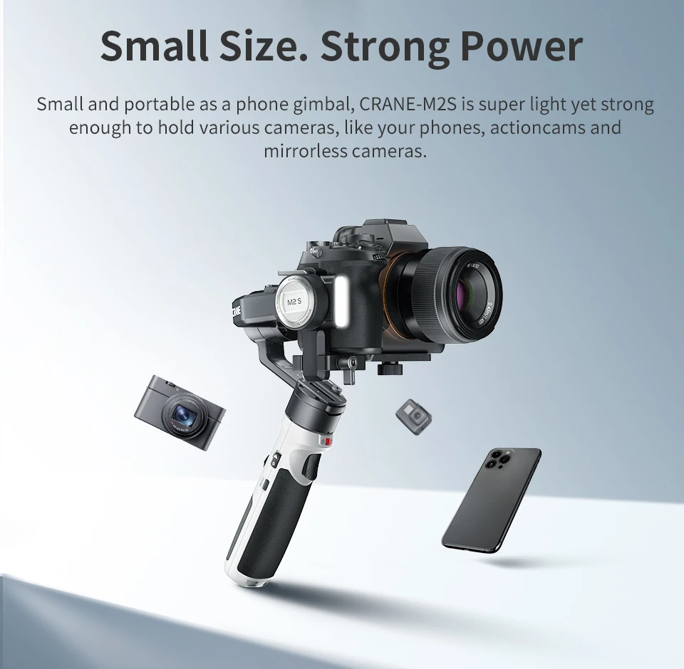 ZHIYUN Official CRANE M2S Cameras Gimbal 3-Axis Mirrorless Handheld  Stabilizer for Sony Canon Action Compact Camera Smartphones