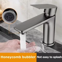 ปืนสีเทาก๊อกน้ําสแตนเลสอ่างล้างหน้าอ่างล้างจานร้อนและเย็นบ้านห้องน้ําห้องครัวตู้อ่างล้างหน้าก๊อกน้ํา 1