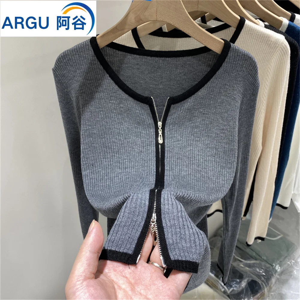 

Women's Cardigan Knitted Sweater Long Sleeve Korean 2023 Fashion O Neck Solid Fashion Elegant Zipper Cardigan Knitted Tops Women