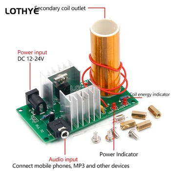 Kit FAI DA TE Mini Bobina di Tesla DC 15-24V 15W Bobina di Musica di Tesla Altoparlante Al Plasma Divertente Kit Elettronico Arco Al Plasma Magico Giocattolo Scientifico