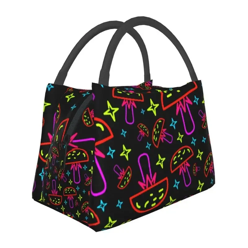 

Custom Psychedelic Magic Neon Trippy Mushrooms Lunch Bags Women Warm Cooler Insulated Lunch Box for Work Pinic or Travel