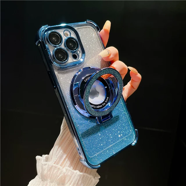 thumbnail image 1 of Luxury Plating Magsafe Magnetic Flash Holder Stand Phone Case For iPhone 11 12 13 14 15 Pro Max Bumper Protector On 15Plus Cover, 1 of 5
