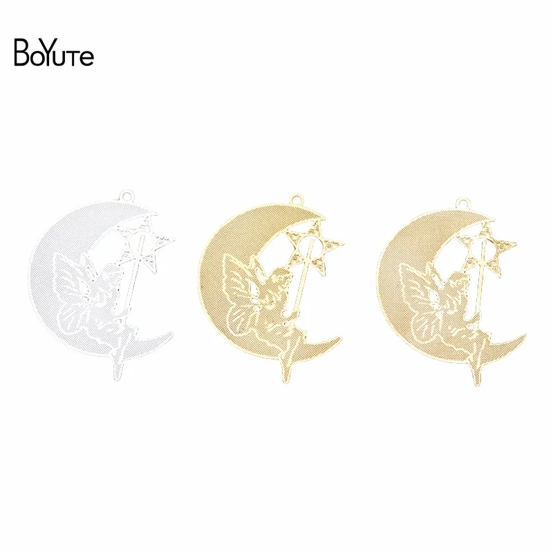 

BoYuTe (50 шт./Lo 24*32 мм Подвески в виде Луны и звезды, подвески «сделай сам», латунный материал ручной работы для изготовления ювелирных изделий