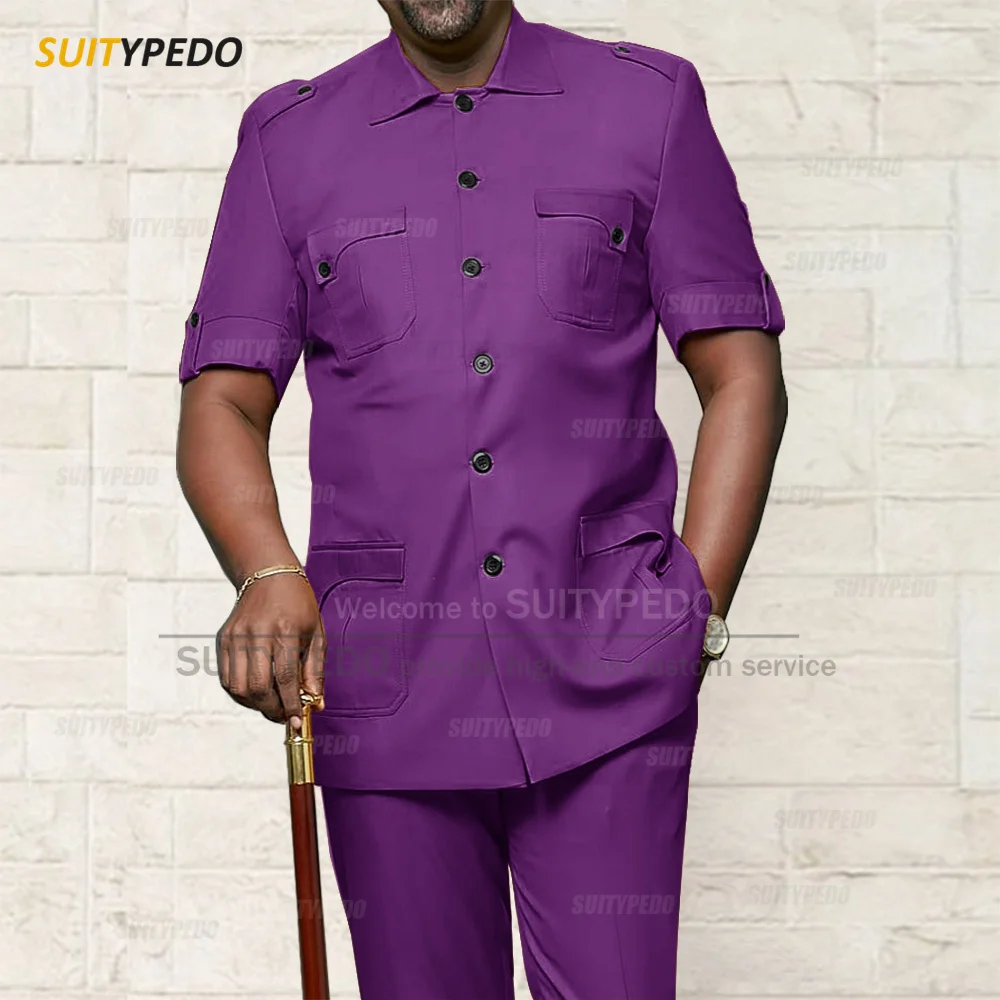 New Men Suits African Fashion Blazer Pants Wedding Grooms Elegant Single Breasted Jacket Evening Party Formal Costume 2 Pcs