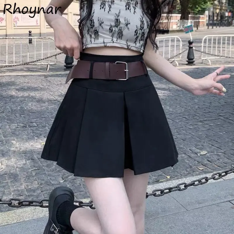 

Pleated Mini Skirts Women Tender Summer Hotsweet Fashion with Belt Girlish Preppy Style All-match Students High Waist Ulzzang