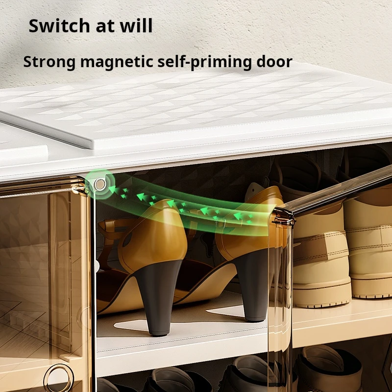 Double Door Magnetic Shoe Cabinet Foldable Organizer For Living Room And Entryway Storage