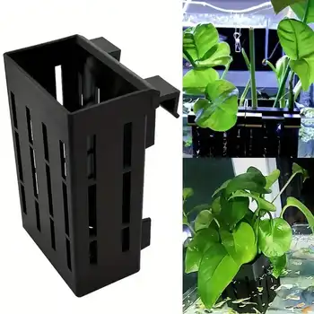 Aquarium Plant Holder Black Plastic Basket with Clip for Fish Tank Aquatic Plant Fixing Stable Installation