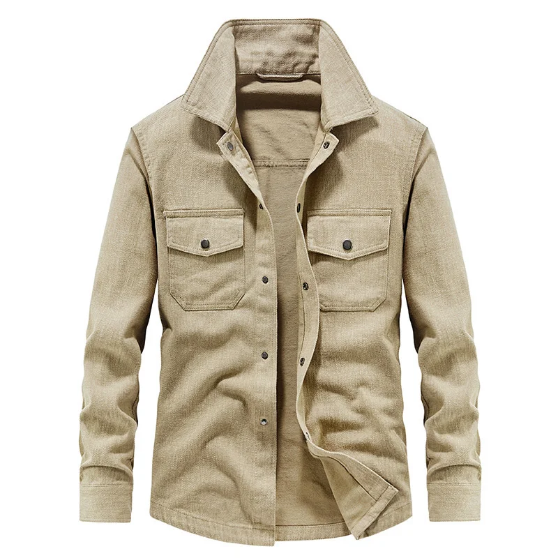 

2023 New in Spring Autumn Long Sleeve Shirt Men Solid Color Cotton Breathable Workwear Male High Quality Military