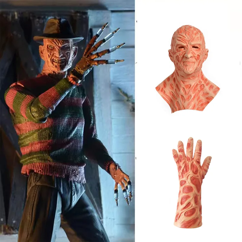 Freddy Horror Maske Cosplay Horror Halloween Kostüm Terror Freddy Krueger Masken Handschuhe Kostüm Requisiten erschreckende Kopf bedeckung Latex – Detail 2
