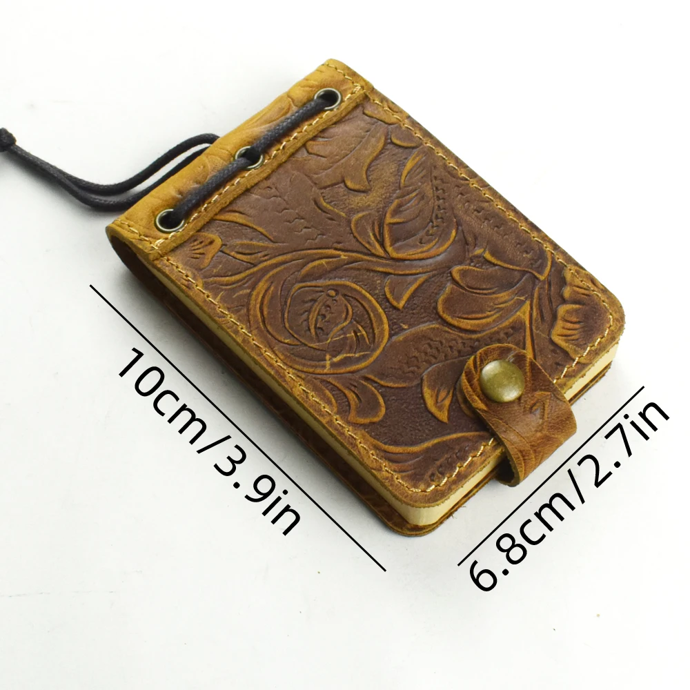 Durable Pocket sized Notepad Organizer Journal Vintage Engraved Leather Cover Kraft Paper Lined Pages Travel Friendly Notebook schedule notebook notebook diary journal notebook diary