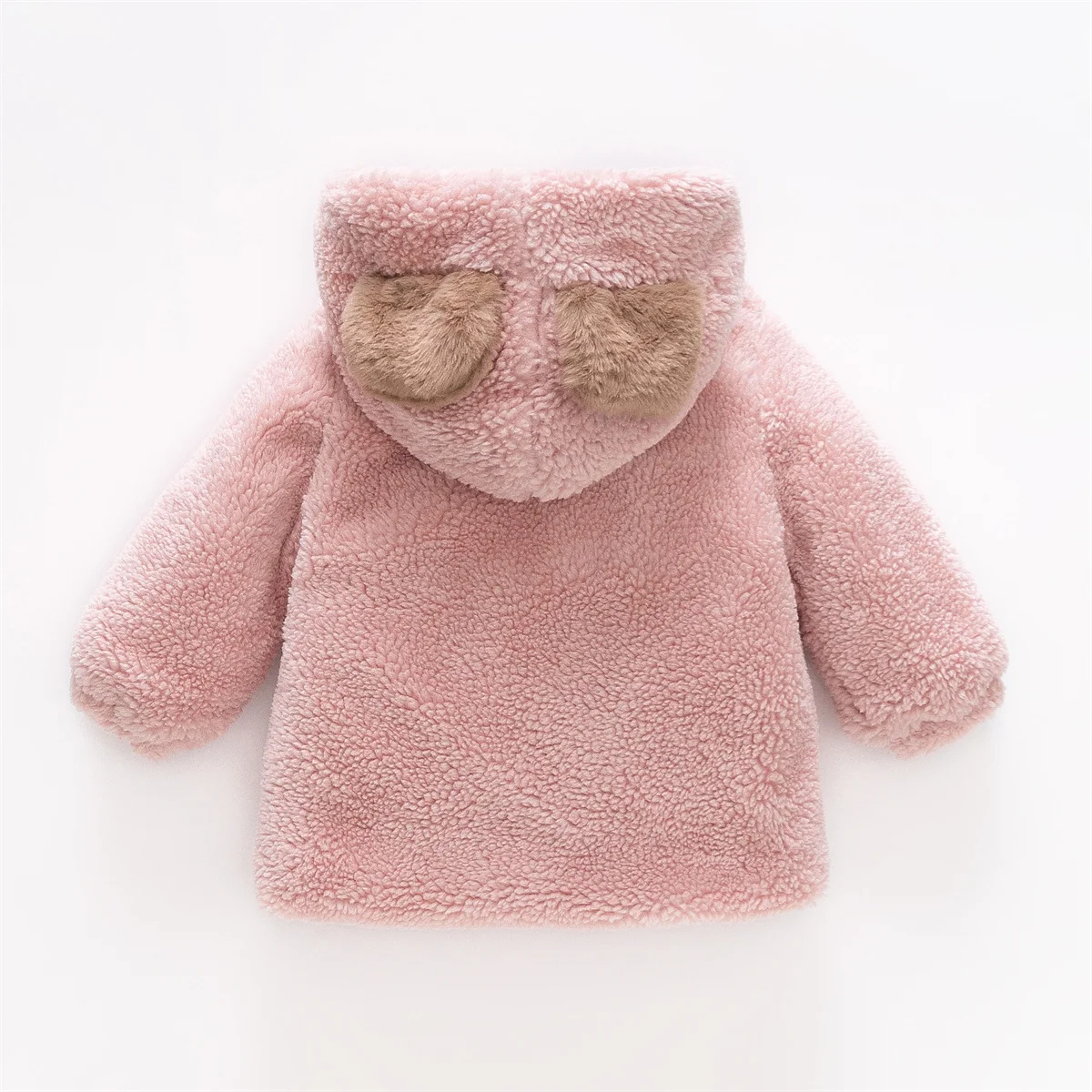 New Winter Girl's Coat Furry Hooded Bear Ears Bow Ribbon Warm Cute Girl Coat Button Long Sleeve Warm (0-3 Years Old)