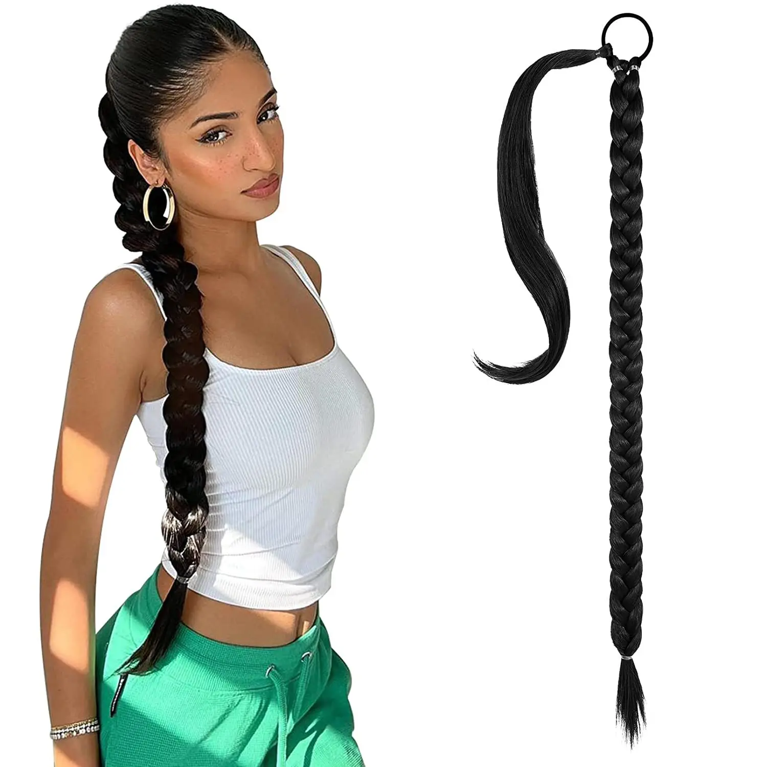 

DIAN QI Synthetic Braid Wig Ponytail Wrap Hair Extension Sweet and Cool Boxing Braids Hair for Girls Daily Hair Extensions