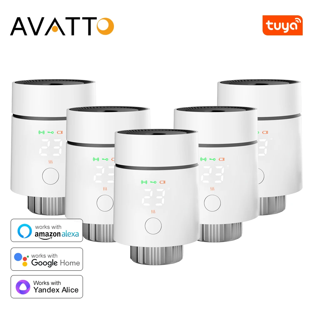 วาล์วควบคุมอุณหภูมิแบบเทอร์โมสแตติก AVATTO Tuya Zigbee3.0 1-6 ชิ้น สำหรับหม้อน้ำ วาล์ว TRV อัจฉริยะ ใช้ได้กับ Alexa และ Google Home 1