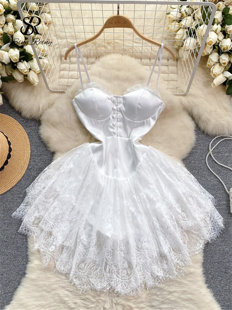 SINGREINY France Elegant Vintage Lace Dress Strap Zipper Backless Solid High Quality Hotsweet Ladies Chic Evening Party Dresses 2