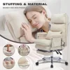 Large Tall Fabric Computer Chair, Comfortable Ergonomic Home Office Chair with Footrest, Cute Chenille Fabric High Back Recliner 6