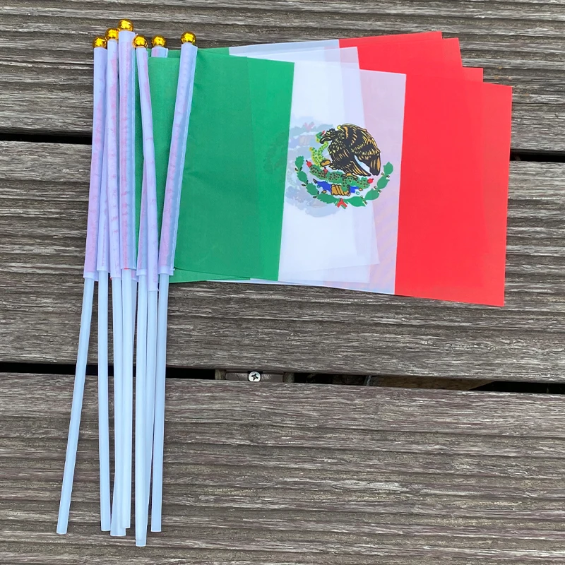 xvggdg   14 * 21cm     Mexico hand wave flags 100pcs / bag with plastic rod  Mexico  banner