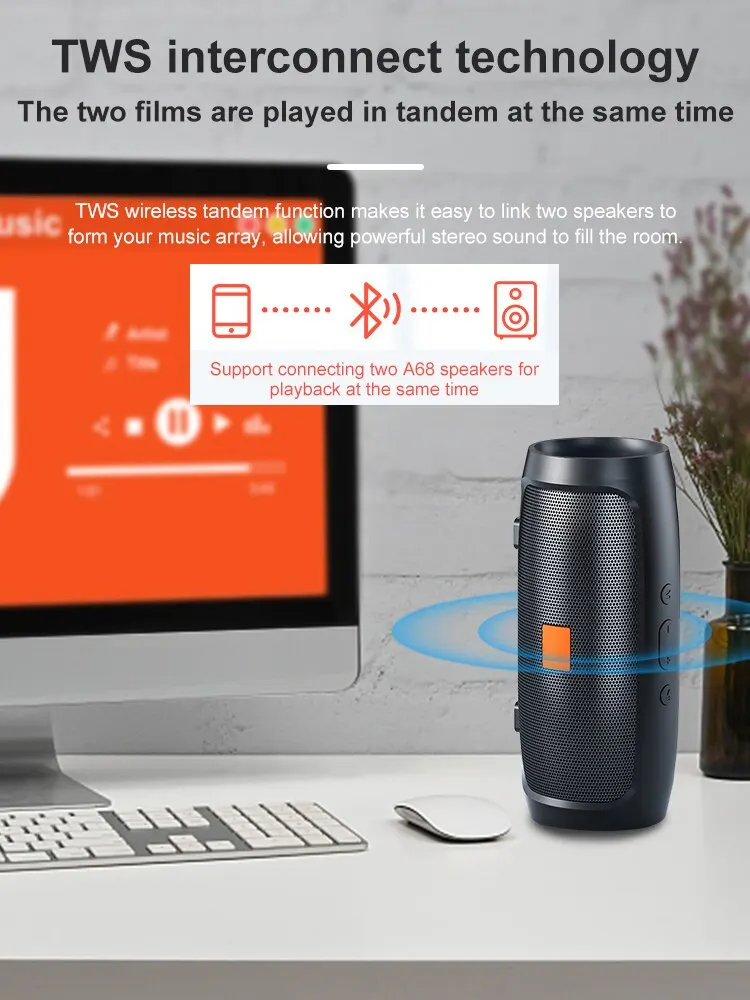 Bluetooth-динамик, двойной динамик, стерео, уличное воспроизведение Tfusb, FM-голосовое вещание, портативный сабвуфер, 50, беспроводной динамик