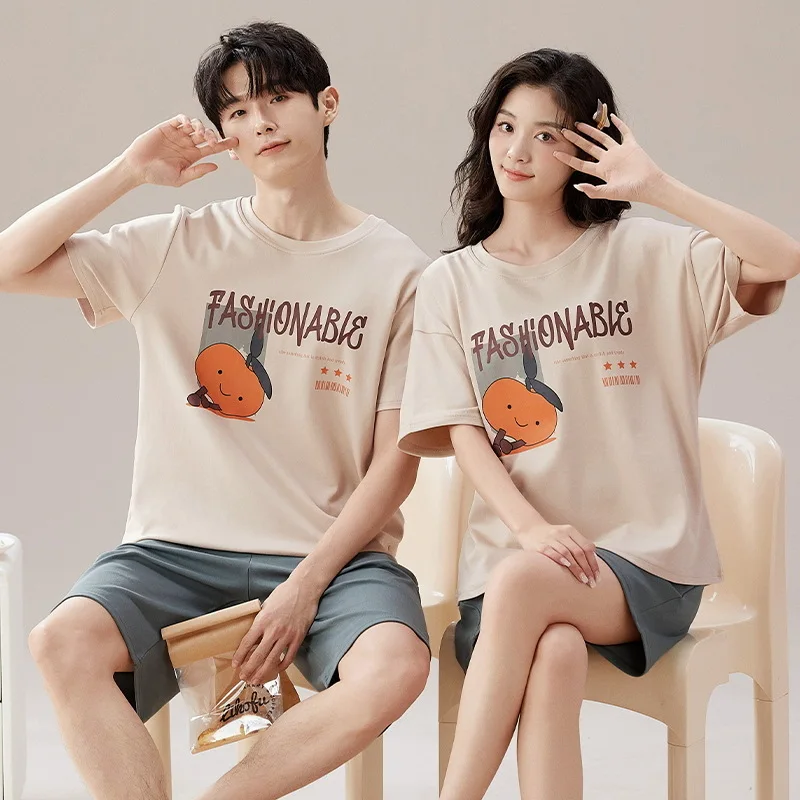 여름 커플 잠옷 세트, 녹색, 작은 공룡, 느슨한 코튼 잠옷, Mujer 캐주얼 홈 수트, 여성용 달콤한 잠옷, 신제품