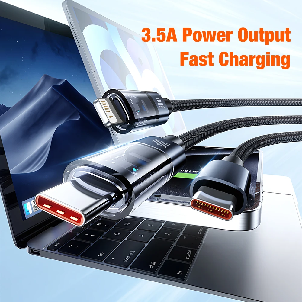 High-Power 2-in-1 100W Fast Charging USB-C to L-Shaped Type-C Cable, 1.2m
