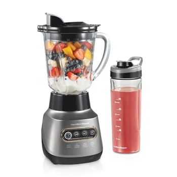 Wave Action Blender for Smoothies Stainless Steel Ice Sabre Blades 40oz Glass Jar 20oz Blend-In Portable Travel Jar 800 Watts Q 1