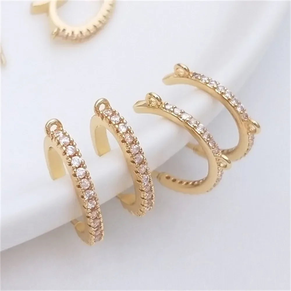 

14K Gold-plated Zircon C-shaped Semi-circle Earrings S925 Silver Needle Earrings Handmade Ear Jewelry Materials E105