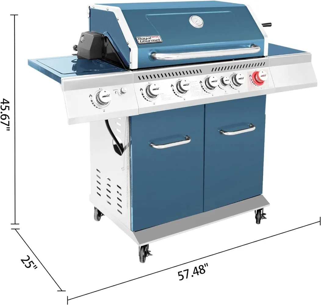 5-Burner BBQ Cabinet Style Propane Gas Grill with Rotisserie Kit Sear Burner Rear Burner and Side 74,000 BTU Patio Picnic