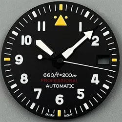 Enhanced Black Pilot Style Watch Dial and Luminous Hand Set - C3 Green Glow - NH35 NH36 (10)