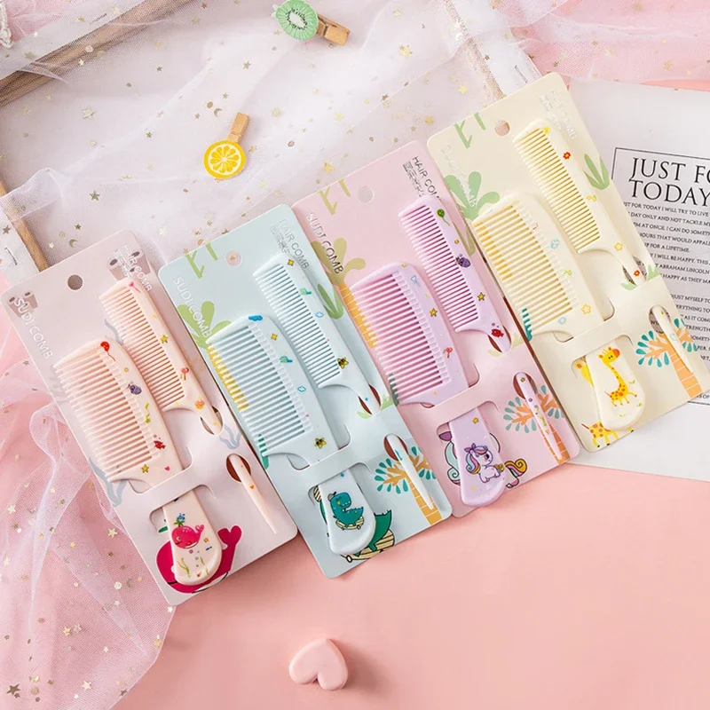 Hair Brush Comb Cute Cartoon Kids Hairdressing Anti-static Untangling 2Pcs/set For Girls Women