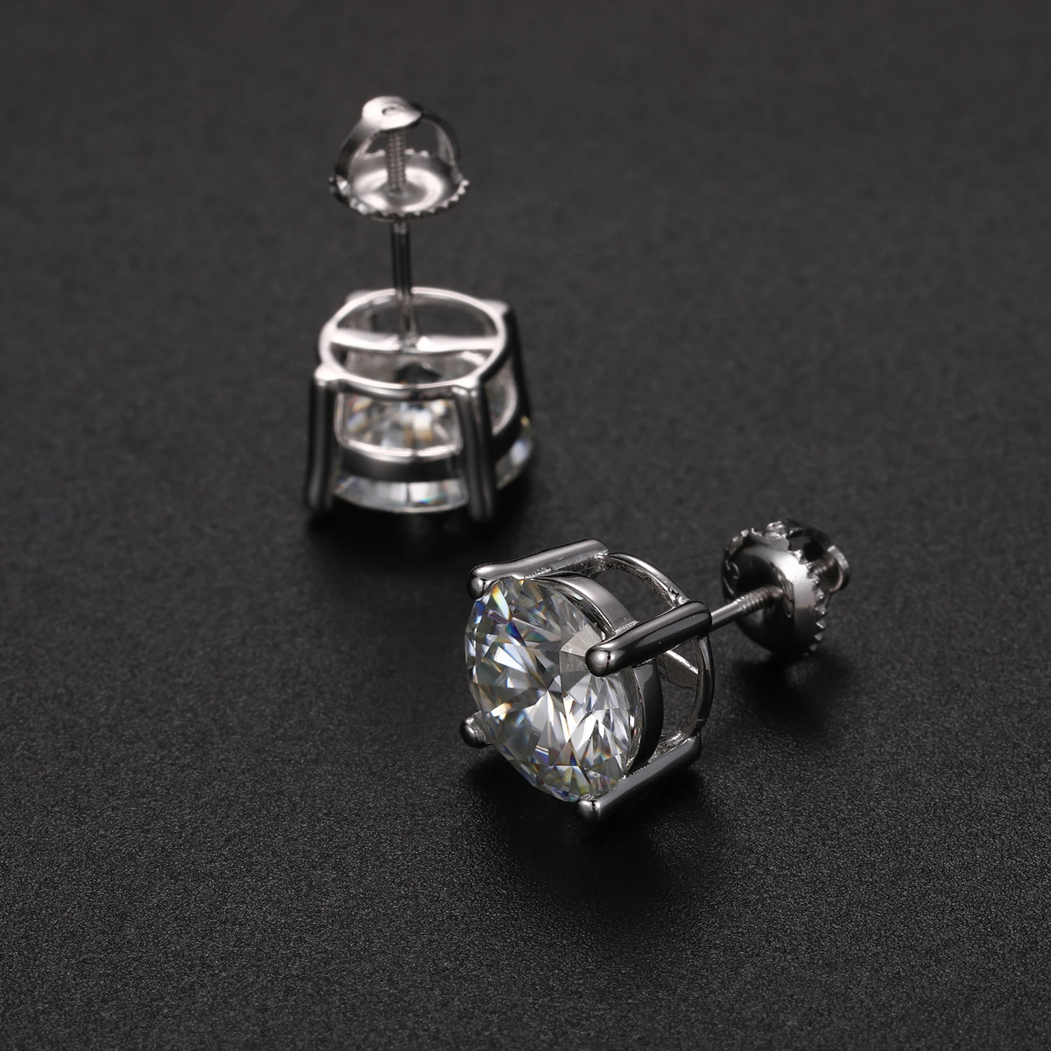 10mm 4CT Real Moissanite Diamond Gemstone Earrings For Women Screw Back 100% 925 Sterling Silver Sparkling Wedding Jewelry Gift