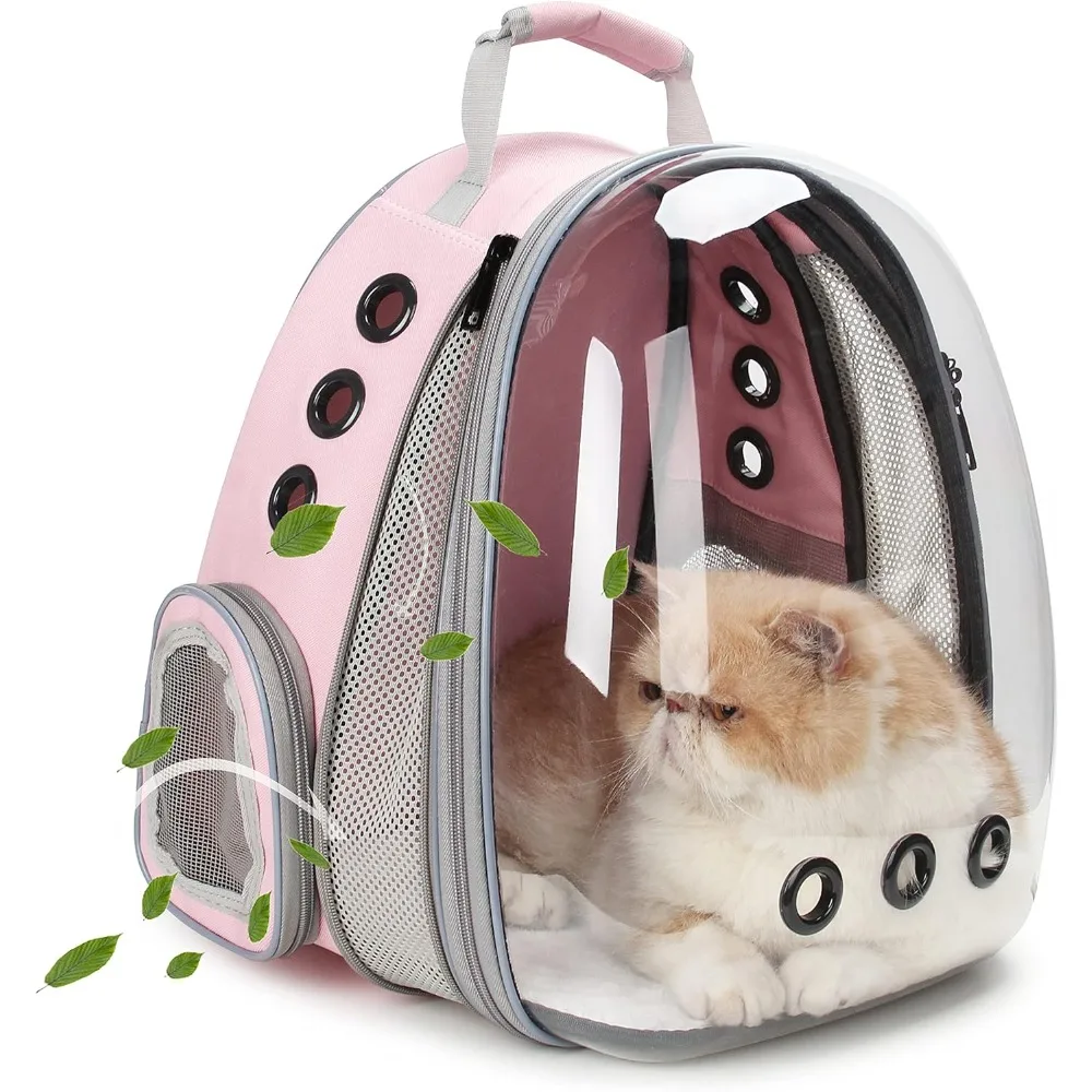 

Lollimeow Bubble Expandable Cat Backpack Pet Travel Carrier for Cats and Dogs (Pink-Front Expandable)