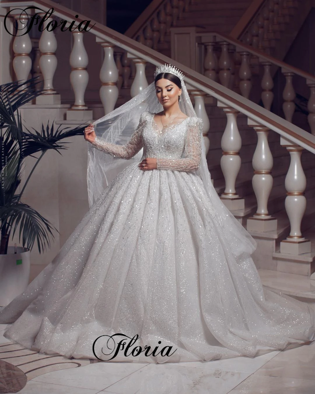 Beaded Bling Bling Wedding Dresses For Women Long Sleeves Wedding Gowns Elegant Princess Bridal Gowns 2023 Vestido Blanco